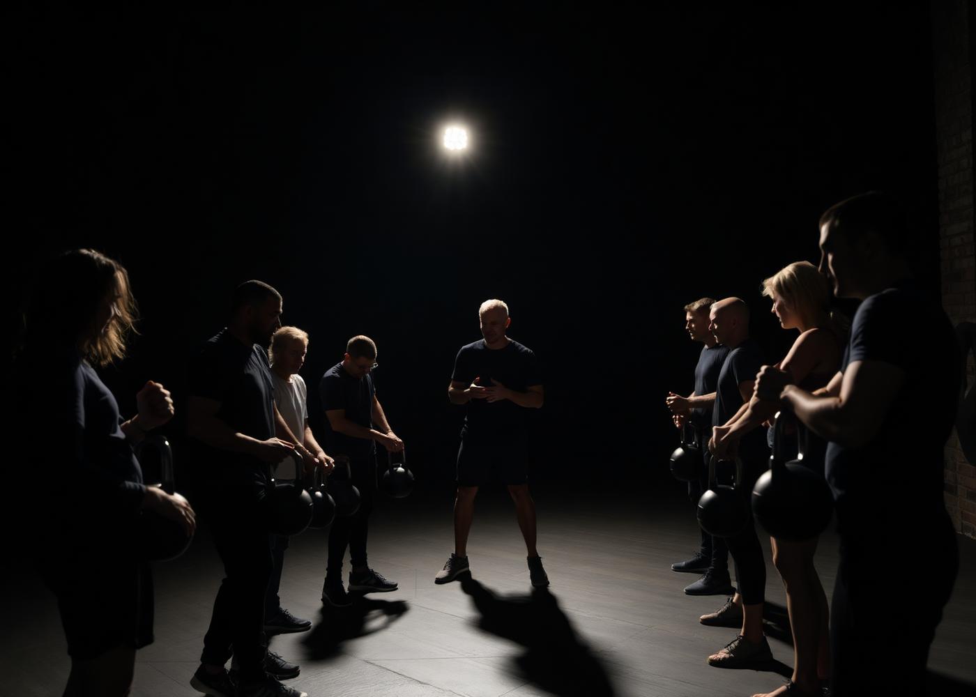 FKS coach instructing a small group holding kettlebells